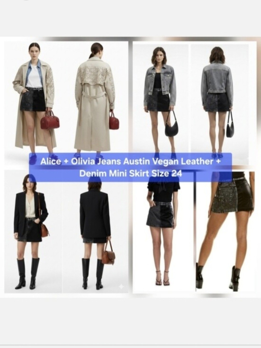 Alice + Olivia Jeans Austin Vegan Leather + Denim Mini Skirt Size 24